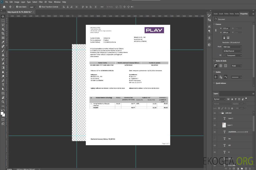 Modèle de facture de services publics pour les entreprises Pologne Play aux formats Word et PDF template Modèle de facture de services publics pour les entreprises Pologne Play aux formats Word et PDF template